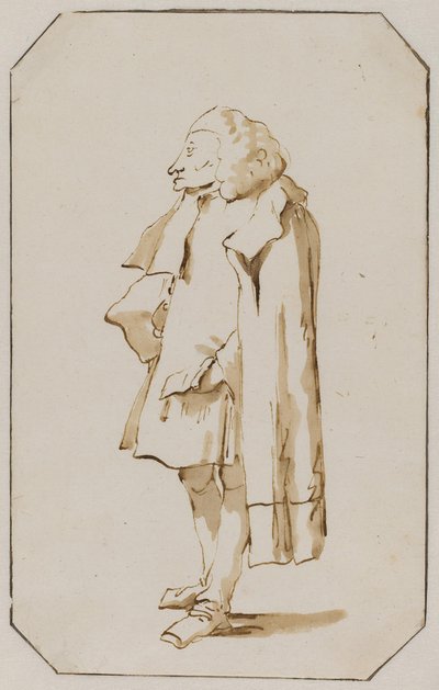 Karikatur eines stehenden Mannes in einem Umhang von Giovanni Battista Tiepolo