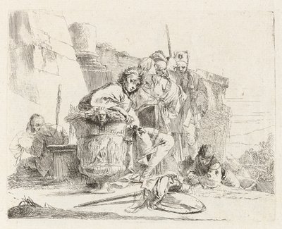 Sitzender Jüngling, der sich an eine Urne lehnt, aus Verschiedene Capriccios von Giovanni Battista Tiepolo