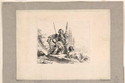 Drei Soldaten und ein Junge, aus den Vari Capricci von Giovanni Battista Tiepolo