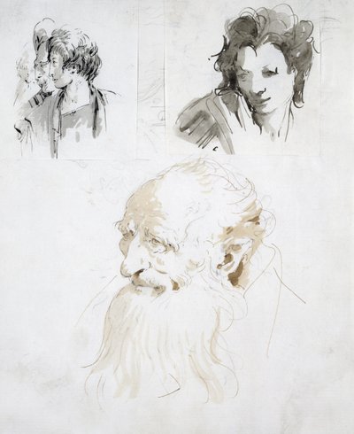 Drei Studien von Köpfen von Giovanni Battista Tiepolo