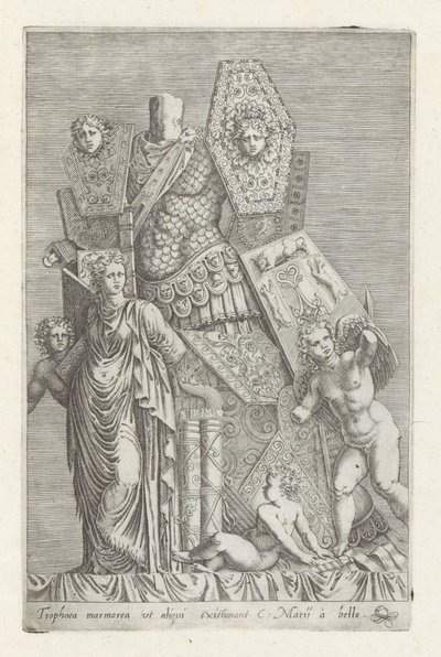 Trophäe von Waffen, eine Frauenfigur und Engel von Giovanni Battista de