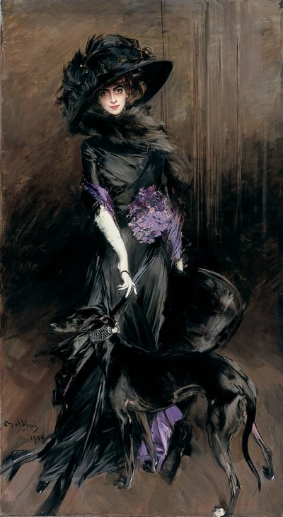 Porträt der Marchesa Luisa Casati mit einem Windhund von Giovanni Boldini