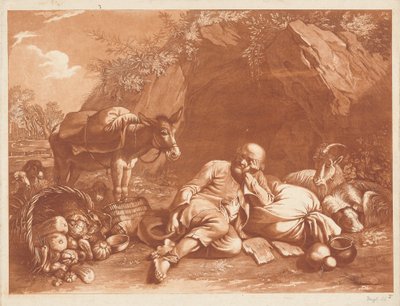 Ein alter Mann, der sich auf einen Sack lehnt von Giovanni De Pian after Francesco Londonio