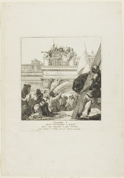 Christus wird zum Tode verurteilt, Platte eins aus den Stationen des Kreuzes von Giovanni Domenico Tiepolo