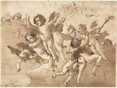 Amor in den Wolken mit begleitenden Putten, 1757 oder später von Giovanni Domenico Tiepolo
