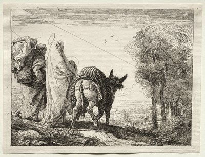 Flucht nach Ägypten: Die Heilige Familie nähert sich einem Dorf von Giovanni Domenico Tiepolo