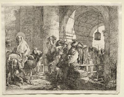 Flucht nach Ägypten: Die Heilige Familie unter einem Bogen hindurchgehend von Giovanni Domenico Tiepolo
