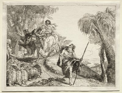 Flucht nach Ägypten: Die Heilige Familie und die Schafherde von Giovanni Domenico Tiepolo