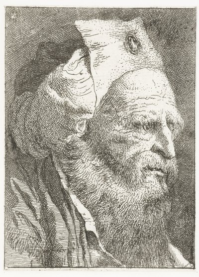 Mann mit Hut mit aufgeschlagener Krempe von Giovanni Domenico Tiepolo