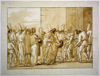 Punchinellas Vater bringt seine Braut nach Hause von Giovanni Domenico Tiepolo