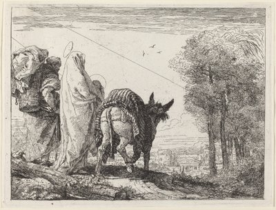 Die Flucht mit der Heiligen Familie links von Giovanni Domenico Tiepolo