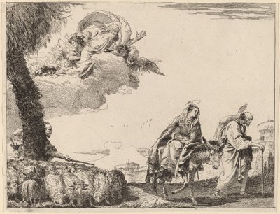 Die Flucht mit der Heiligen Familie rechts von Giovanni Domenico Tiepolo