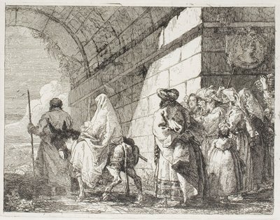 Die Heilige Familie verlässt das Stadttor, Platte sieben aus Die Flucht nach Ägypten von Giovanni Domenico Tiepolo