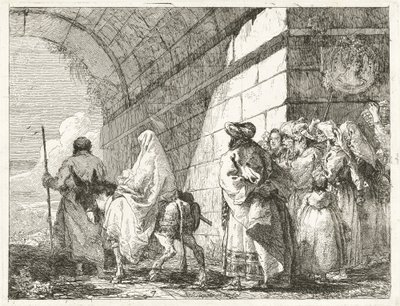 Die Heilige Familie passiert einen Stadtbogen von Giovanni Domenico Tiepolo