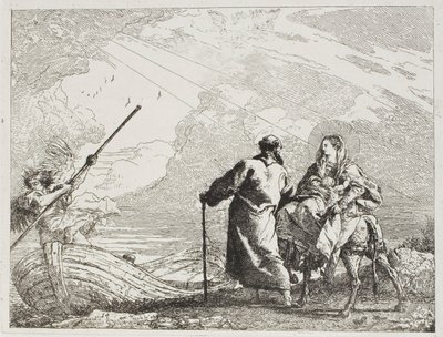 Die Heilige Familie am Ufer eines Flusses, Platte vierzehn aus Die Flucht nach Ägypten von Giovanni Domenico Tiepolo