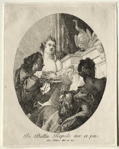 Drei Frauen präsentieren Geschenke von Marc Anton an Kleopatra von Giovanni Domenico Tiepolo