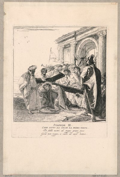 Via crucis - Station III, Er fällt das erste Mal unter dem Kreuz von Giovanni Domenico Tiepolo