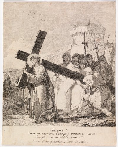 Via Crucis - Station V. Simon von Kyrene hilft Jesus, das Kreuz zu tragen von Giovanni Domenico Tiepolo