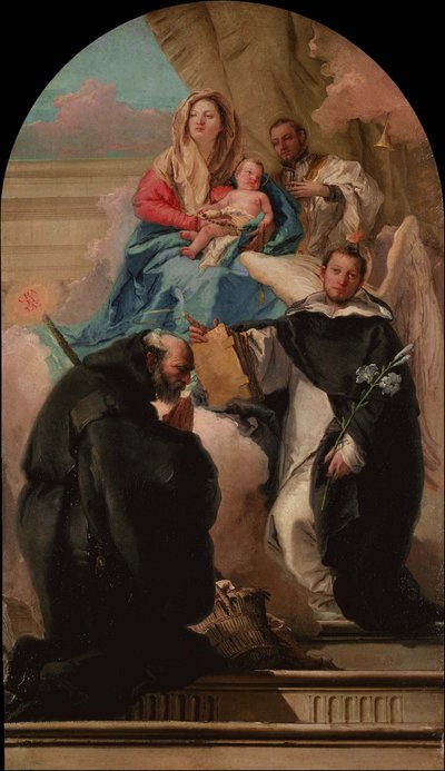 Madonna mit Kind und drei Heiligen von Giovanni Domenico Tiepolo