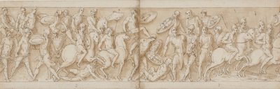 Römischer Angriff (Ende von LXXVI); barbarische Häuptlinge werden gefangen genommen (LXXVII); Aufbruch zu einer Schlacht mit den Sarmaten (Anfang von LXXVIII) von Giovanni Guerra