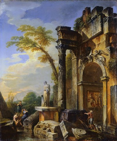 Ruinen eines Triumphbogens in der römischen Campagna von Giovanni Paolo Panini