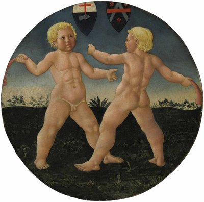 Desco da parto: Zwei Jungen beim Spielen von Giovanni Di Ser Giovanni Guidi