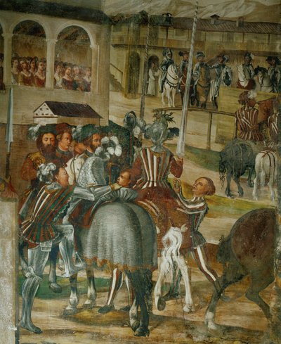 Vorbereitungen für ein Turnier von Girolamo Romanino