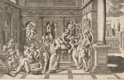 Die Geburt des Heiligen Johannes des Täufers in einem klassischen Gebäude, ca. 1531-76 von Giulio Bonasone