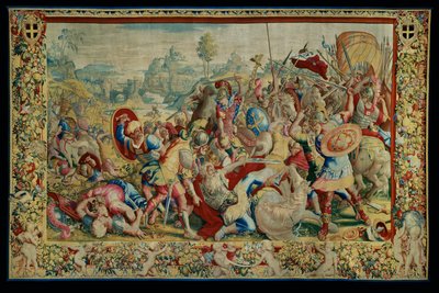 Die Geschichte von Scipio: Der Kampf am Tessin, erstes Stück des Wandteppichs von Giulio Romano