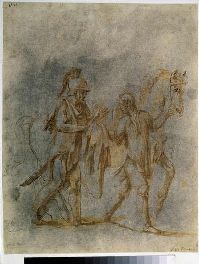 Heiliger Martin und ein Bettler, Aquarell und Tinte von Giulio Romano (1499-1546) 16. Jahrhundert, Puschkin-Museum, Moskau von Giulio Romano