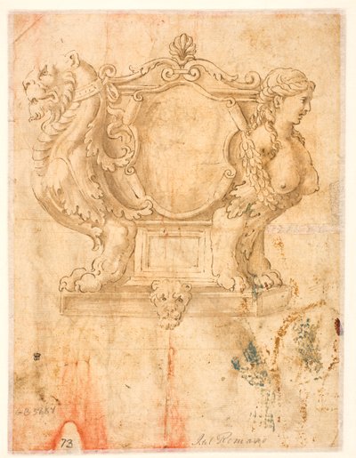 Skulptierter Sarg oder Sarg mit leerem Wappenschild von Giulio Romano