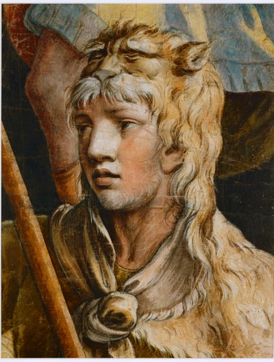 Junger Herkules. Farbige schwarze Kreide von Giulio Romano