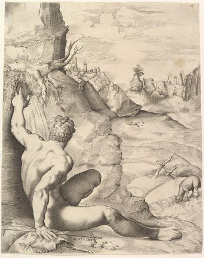Johannes der Täufer in der Wildnis, ca. 1545-55 von Giulio Sanuto