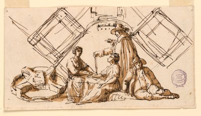 Teil eines Zeichenbuchblatts: Figuren und architektonische Pläne von Giuseppe Barberi