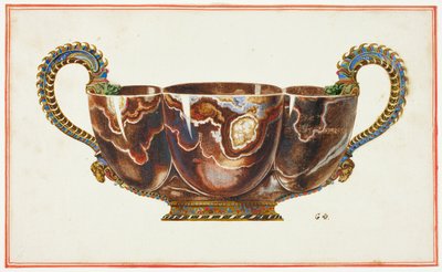Becken mit emaillierten Griffen, verziert mit Drachen- und Widderköpfen von Giuseppe Grisoni
