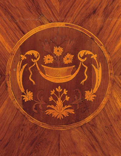 Detail von der Seite einer norditalienischen Tulpenholz-, Rosenholz-, Obstholz- und Marketerie-Kommode, ca. 1800 von Giuseppe Maggiolini