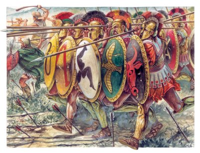 Antikes Griechenland: Hopliten, schwer bewaffnete Infanterie - Antikes Griechenland: Hopliten - Illustration von Giuseppe Rava von Giuseppe Rava