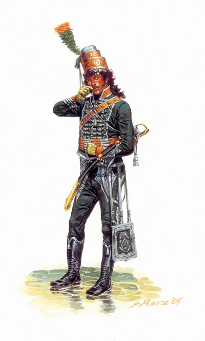 Porträt von Joachim Murat (1767-1815) als junger Soldat in Jägeruniform - Porträt des jungen Joachim Murat in Jäger-zu-Pferd-Uniform - Illustration von Giuseppe Rava von Giuseppe Rava
