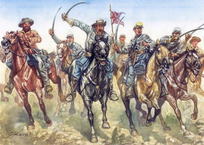 Sezessionskrieg (1861-1865) - Amerikanischer Bürgerkrieg: die konföderierte Kavallerie im Angriff - Illustration von Giuseppe Rava von Giuseppe Rava