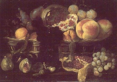Ein Korb mit Obst und ein Teller mit Obst von Giuseppe Recco