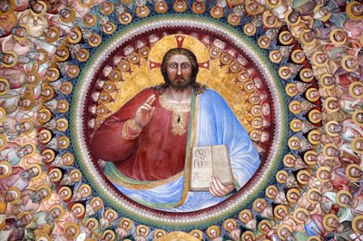 Das Baptisterium von Padua. Deckenfresken 14. Jahrhundert von Giusto de Menabuoi. Das Paradies. Christus mit Engeln, Patriarchen, Propheten und Heiligen. (Detail) Padua. Italien. von Giusto di Giovanni de