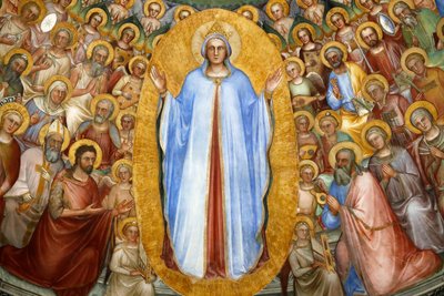 Das Baptisterium von Padua. Deckenfresken 14. Jahrhundert von Giusto de Menabuoi. Das Paradies. Jungfrau Maria mit Patriarchen, Propheten und Heiligen. (Detail) Padua. Italien. von Giusto di Giovanni de