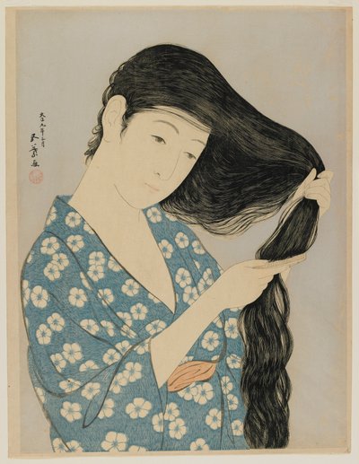 Frau kämmt ihr Haar, Taisho-Ära, März 1920 von Goyo Hashiguchi