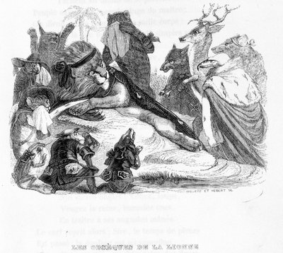 Das Begräbnis der Löwin - in „Fabeln von La Fontaine“ ill. von Grandville von Grandville
