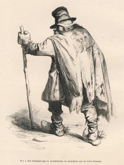 Bettler. Vignetten illustriert von JJ Granville. Gravur signiert Caque in der Partie "Histoire d