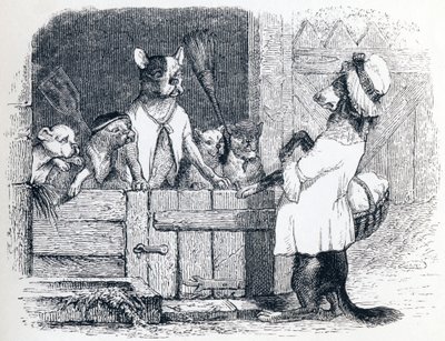 Die Laus und sein Begleiter - Fabeln von La Fontaine von Grandville