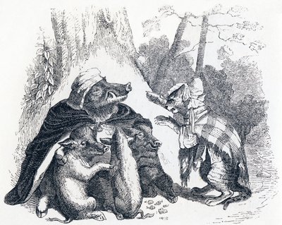 Der Adler, das Wildschwein und die Katze - Fabeln von La Fontaine von Grandville