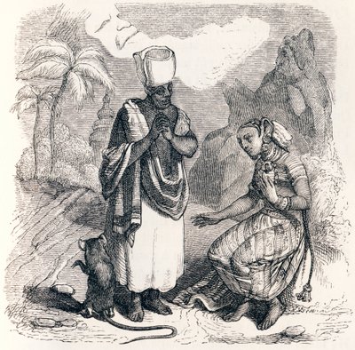 Die Maus wird in ein Mädchen verwandelt - Fabeln von La Fontaine von Grandville