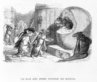 Die Ratte, die sich aus der Welt zurückzog - in „Fabeln“ von La Fontaine, illustriert von Grandville von Grandville