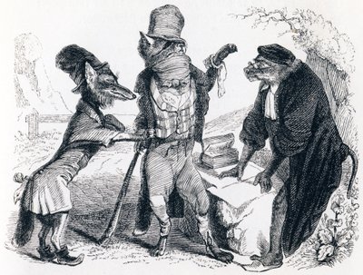 Der Wolf klagt gegen den Fuchs vor dem Affen - Fabeln von La Fontaine von Grandville